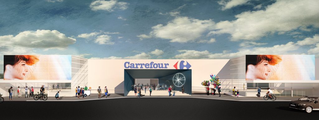 Imagem tridimensional apresentando o conceito de Foodcourt interior no projeto Praça Brasília Shopping Center, localizado em Brasília, Brasil.