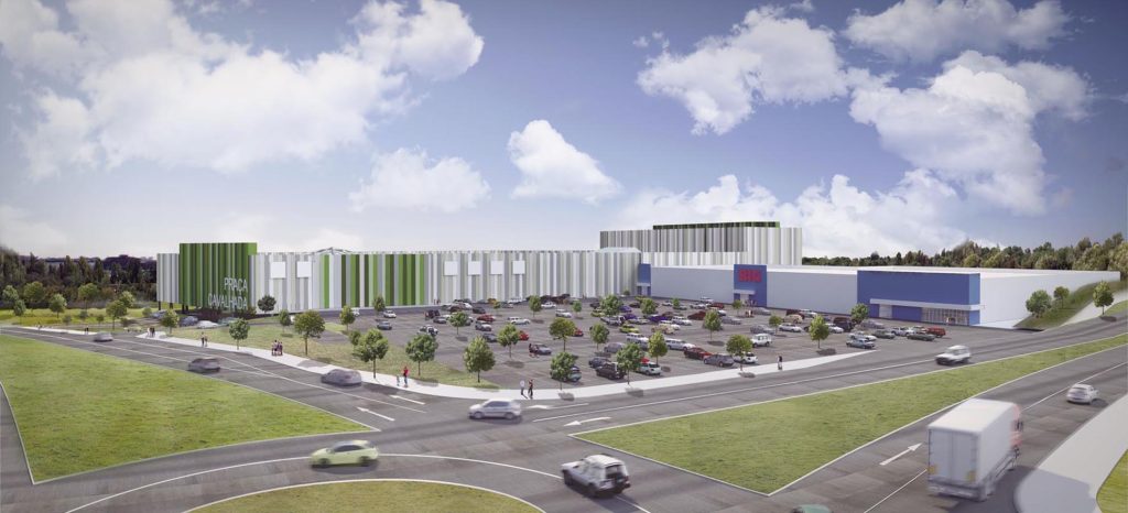 Imagem tridimensional apresentando o conceito de Envolvente urbana no projeto Praça Cavalhada Shopping Center, localizado em Rio Grande do Sul, Brasil.