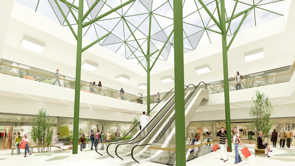Perspetiva apresentando o conceito de Iluminação natural no projeto Praça Cavalhada Shopping Center, localizado em Rio Grande do Sul, Brasil.