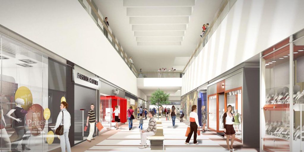Perspetiva apresentando o conceito de Lojas no projeto Praça Cavalhada Shopping Center, localizado em Rio Grande do Sul, Brasil.