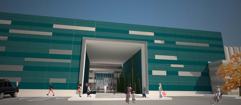 Perspetiva apresentando o conceito de Entrada principal no projeto Praça Taquaral Shopping Center, localizado em São Paulo, Brasil.