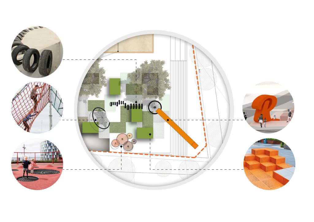 Planta apresentando o Layout e proposta do espaço Kids no projeto Praceta Rappi, localizado em São Paulo, Brasil.