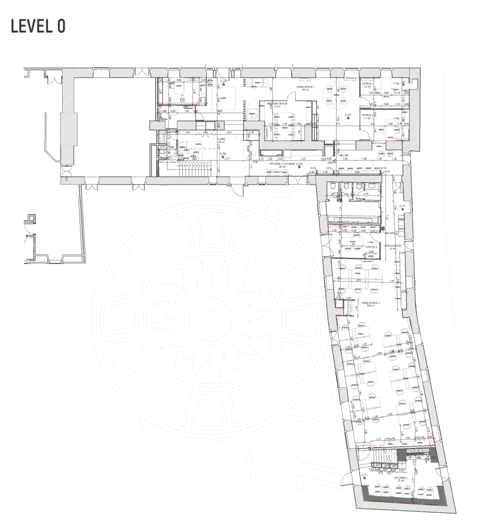 Planta apresentando o Piso 0 no projeto Q31 Nordea, localizado em Oeiras, Portugal.