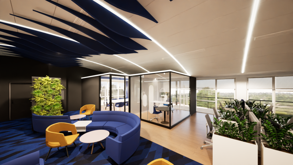 Imagem tridimensional apresentando o Gabinetes no projeto Q35 Nordea P1, localizado em Oeiras, Portugal.