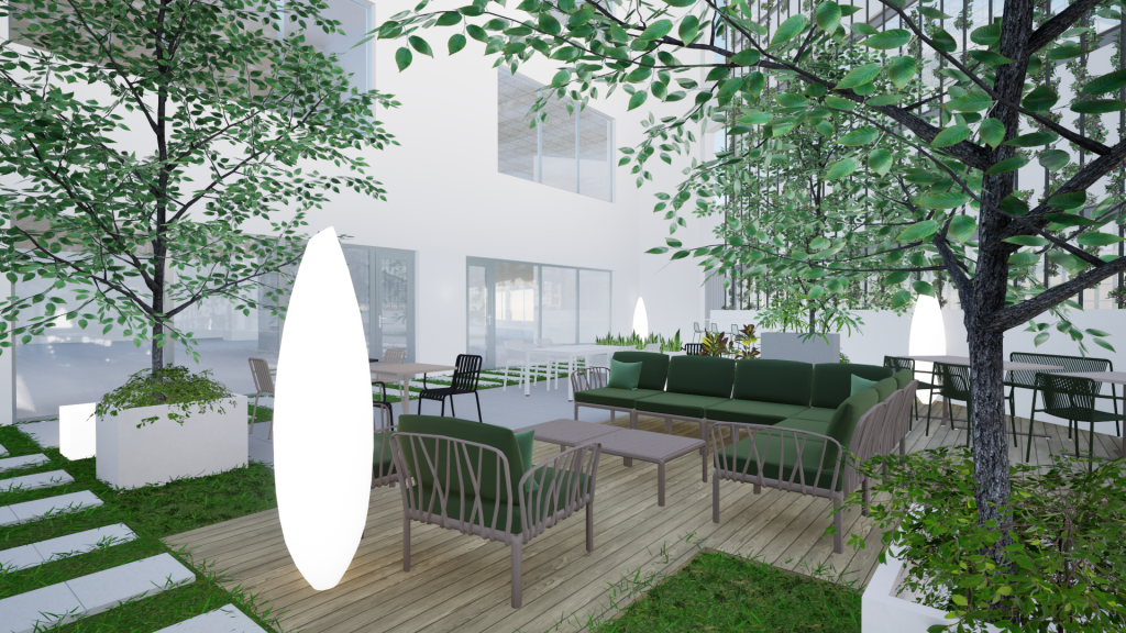 Imagem tridimensional | Iluminação exterior do projeto Pátio Q52