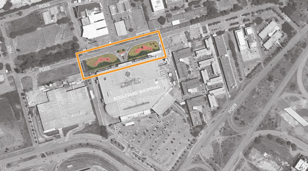 Diagrama apresentando a Localização do shopping no projeto Shopping Boulevard | Rappi, localizado em Brasília, Brasil.
