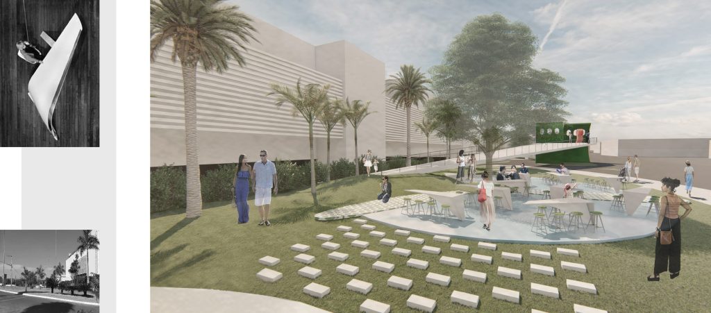 Imagem tridimensional apresentando a Praça da alimentação no projeto Shopping Boulevard | Rappi, localizado em Brasília, Brasil.