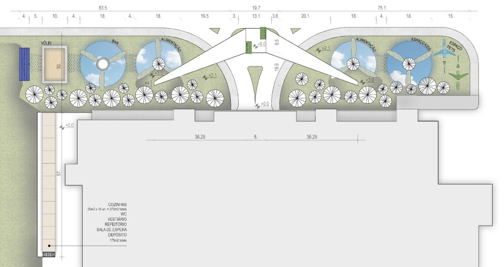 Planta apresentando a Proposta do espaço exterior no projeto Shopping Boulevard | Rappi, localizado em Brasília, Brasil.