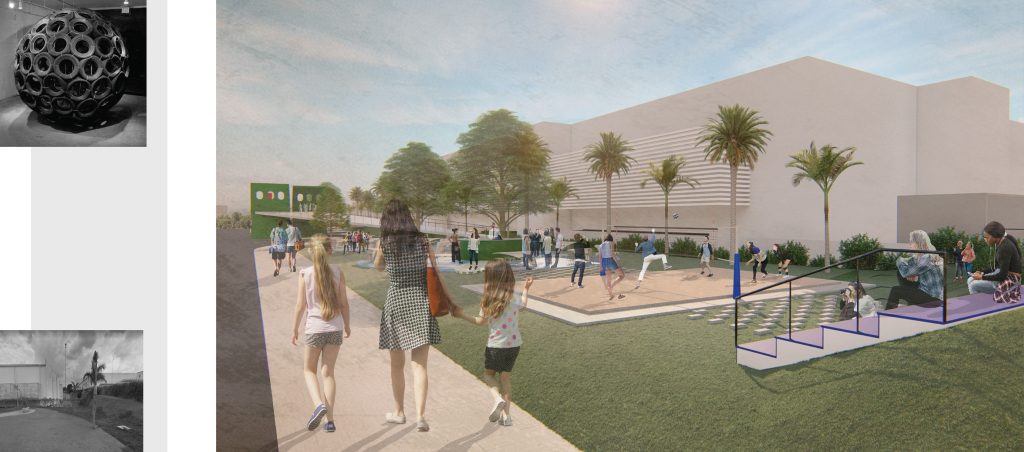 Imagem tridimensional apresentando a Quadra de vôlei no projeto Shopping Boulevard | Rappi, localizado em Brasília, Brasil.