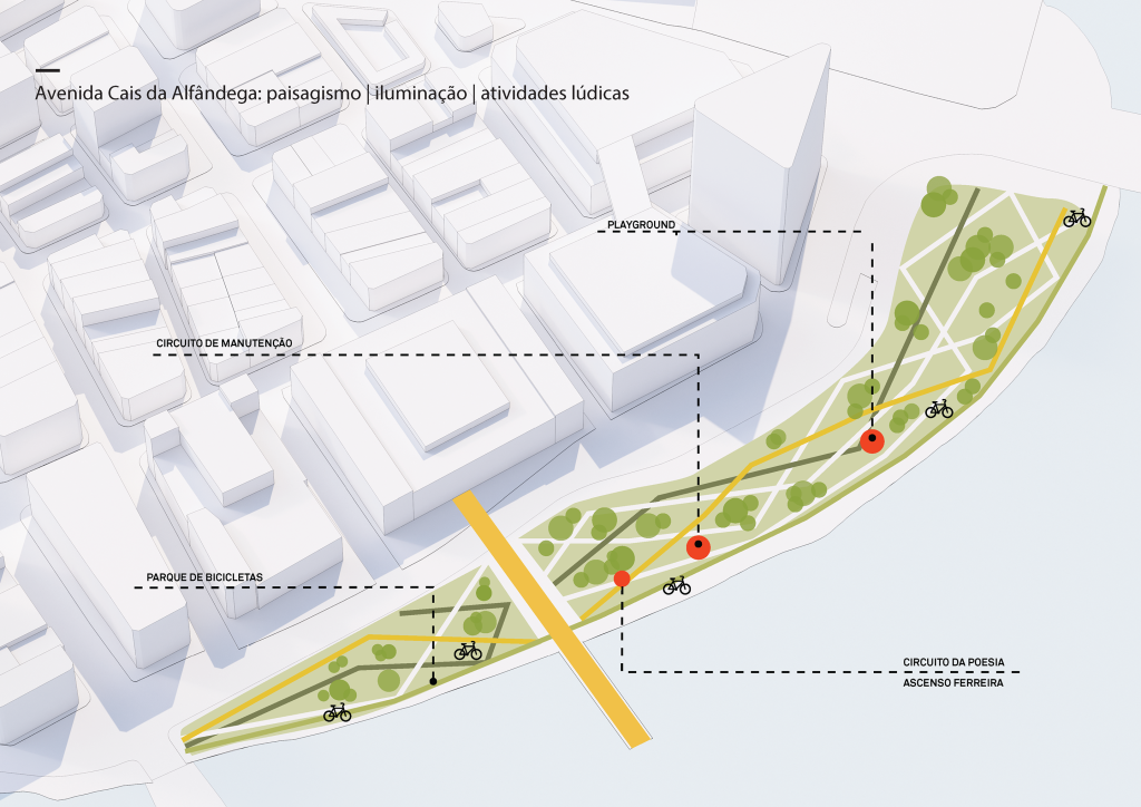Diagrama apresentando a Proposta Paisagismo Cais da Alfândega no projeto Recife Antigo, localizado em Recife Antigo, Brasil.