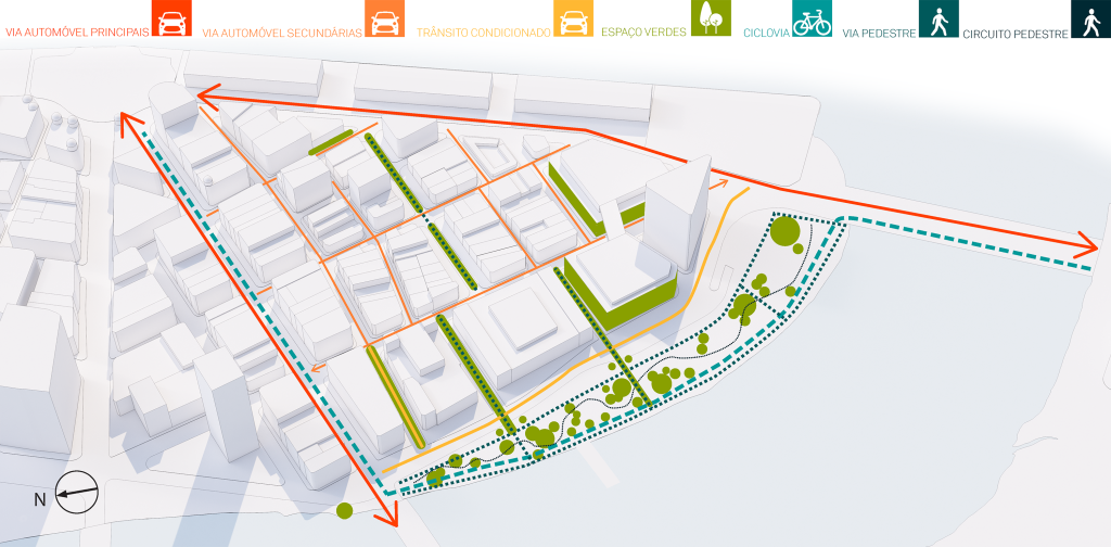 Diagrama apresentando as Vias estruturantes Cais da Alfândega no projeto Recife Antigo, localizado em Recife Antigo, Brasil.