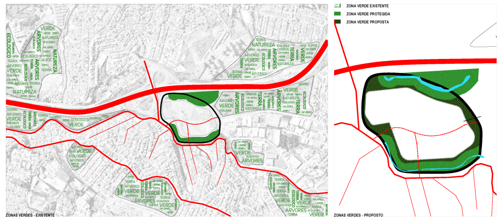 Planta apresentando as Áreas verdes no projeto Rodoanel Masterplan, localizado em Carapicuíba, São Paulo, Brasil.