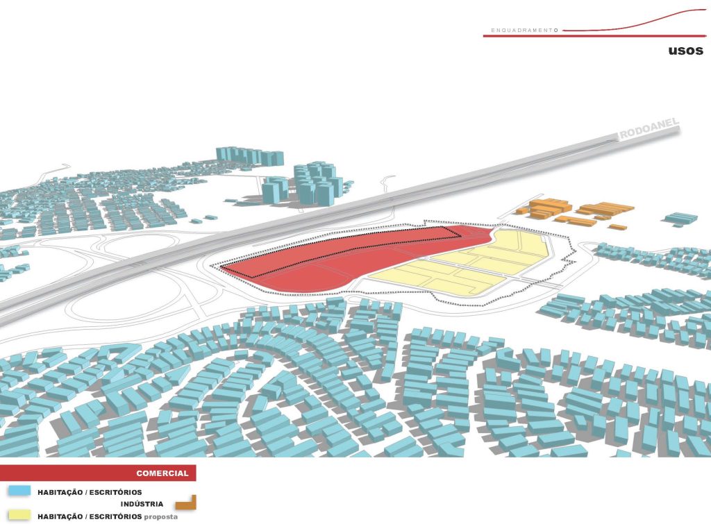 Diagrama apresentando os Usos no projeto Rodoanel Masterplan, localizado em Carapicuíba, São Paulo, Brasil.