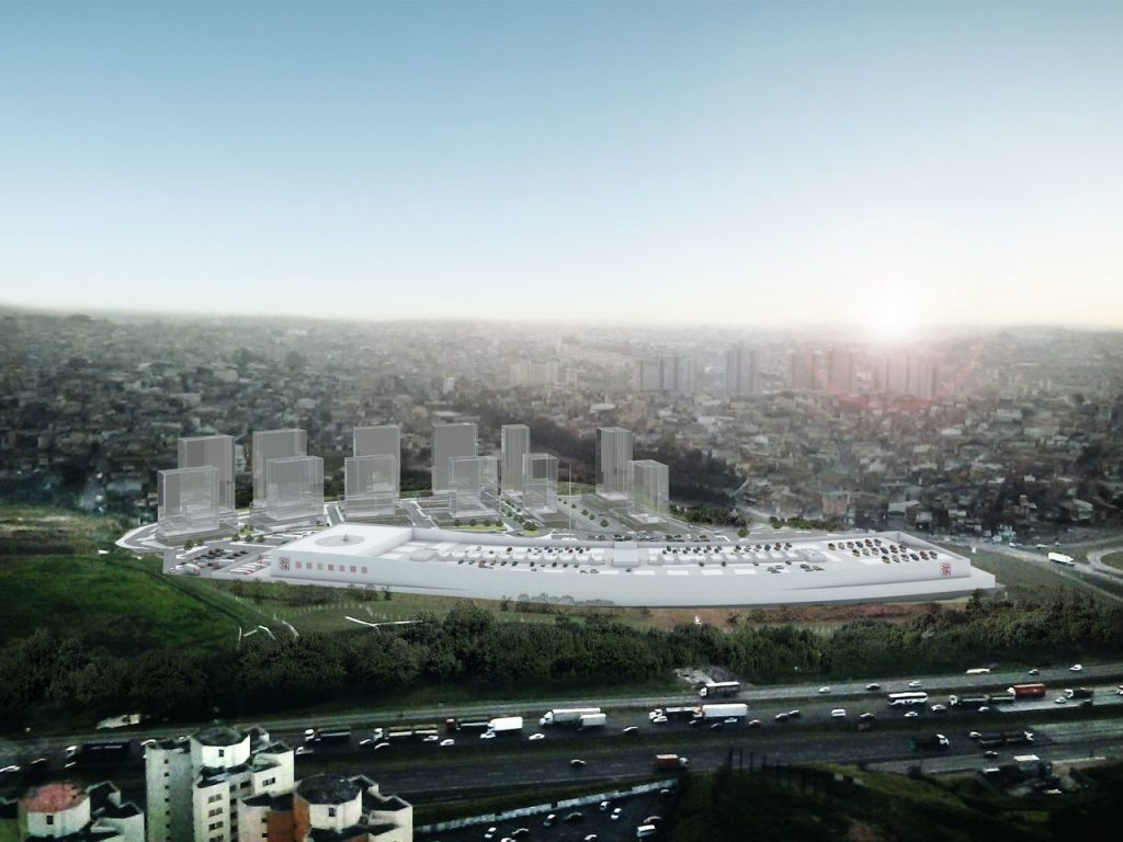 Perspetiva apresentando a Perspetiva externa no projeto Rodoanel Masterplan, localizado em Carapicuíba, São Paulo, Brasil.