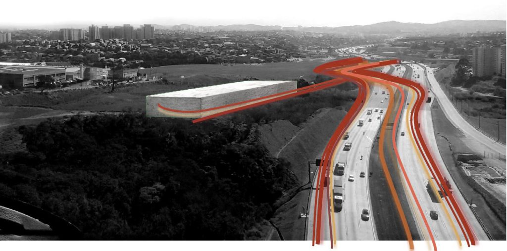 Diagrama apresentando o conceito de Estudo de acessos viários no projeto Rodoanel Shopping Center, localizado em São Paulo, Brasil.