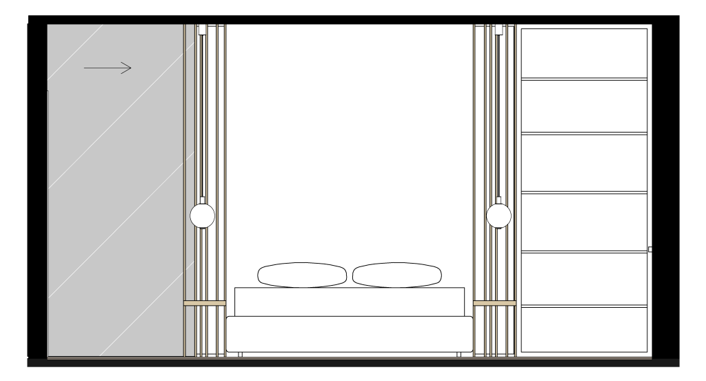Corte apresentando a Proposta da suite no projeto Sacadura, localizado em Lisboa, Portugal.