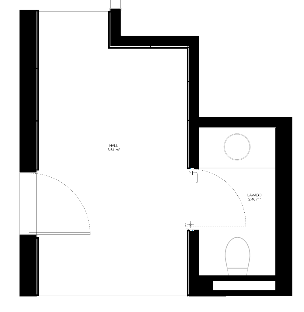 Planta apresentando o Layout do hall de entrada no projeto Sacadura, localizado em Lisboa, Portugal.