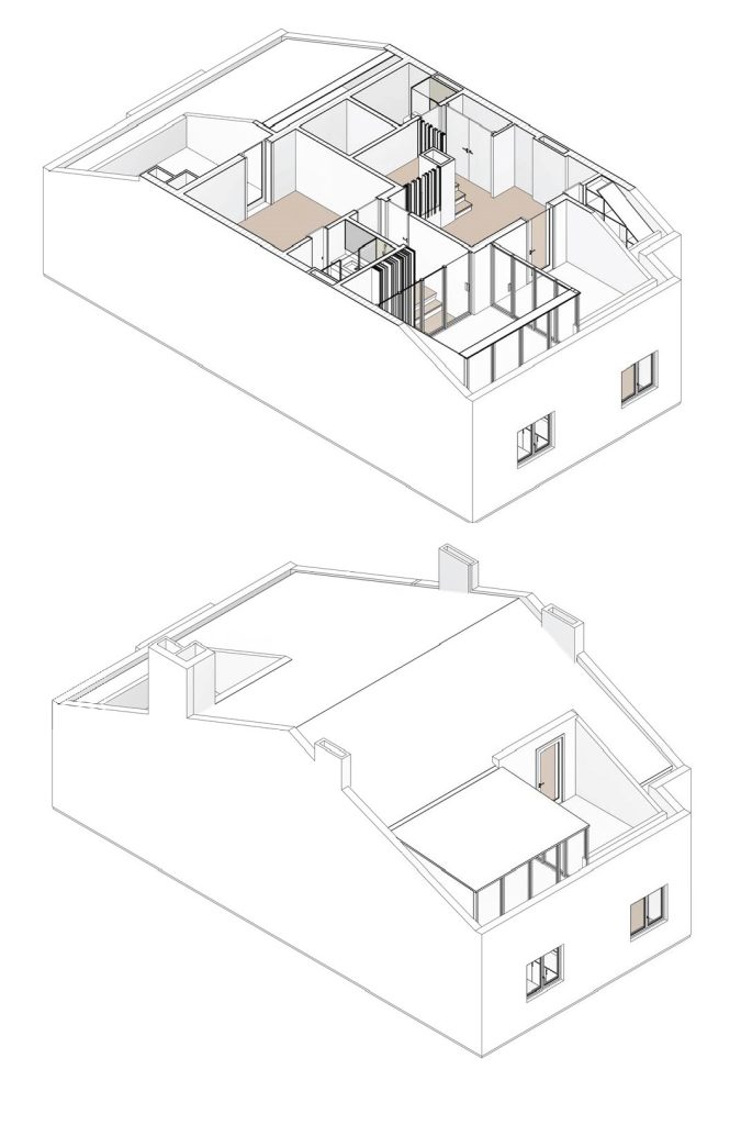 Axonometria apresentando a Proposta da cobertura e varanda no projeto Sacadura, localizado em Lisboa, Portugal.