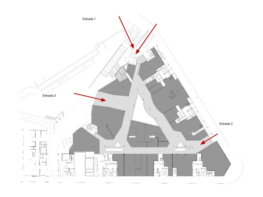 Planta apresentando o conceito de Marcação das entradas no projeto Saldanha Residence Shopping, localizado em Lisboa, Portugal.