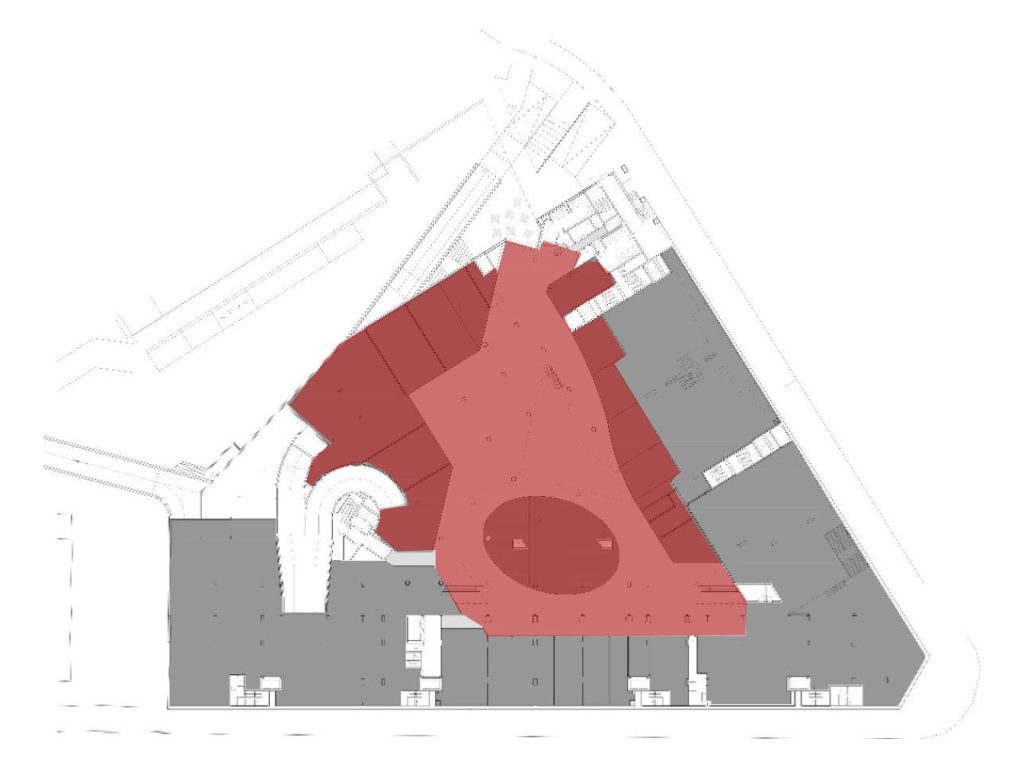 Planta apresentando o conceito de Área de foodcourt no projeto Saldanha Residence Shopping, localizado em Lisboa, Portugal.