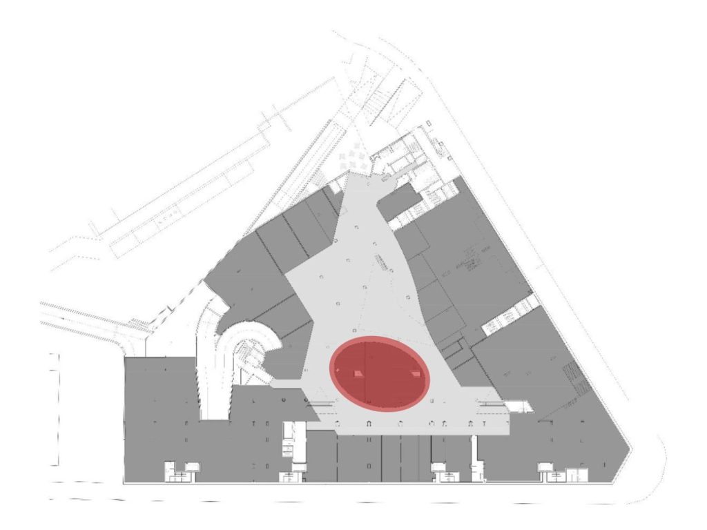 Planta apresentando o conceito de Área de foodcourt, ilha no projeto Saldanha Residence Shopping, localizado em Lisboa, Portugal.
