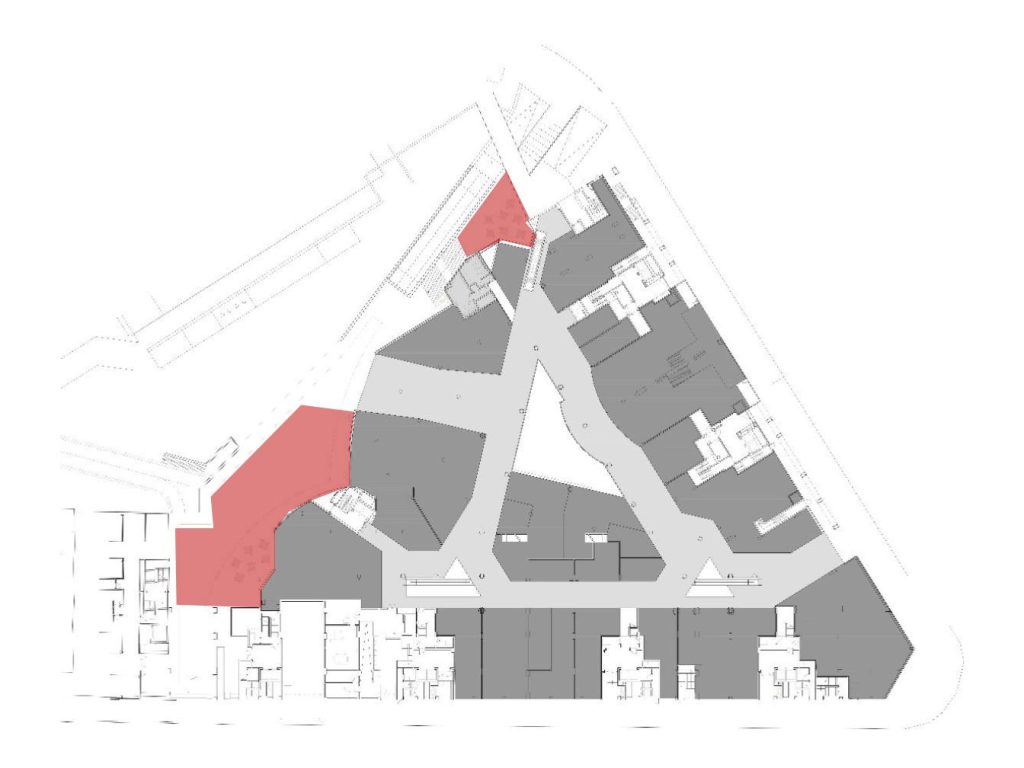 Planta apresentando o conceito de Áreas de restaurantes no projeto Saldanha Residence Shopping, localizado em Lisboa, Portugal.