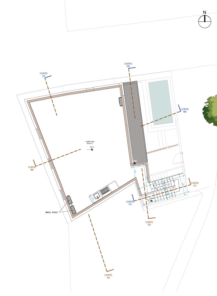 Planta apresentando o Layout da cobertura no projeto Santa Catarina, localizado em Tavira, Portugal.