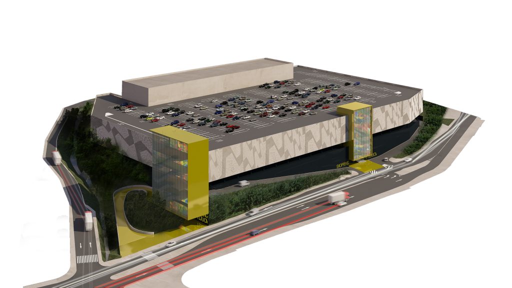 Axonometria apresentando o conceito de Vista aérea no projeto Shopping Tijuca, localizado em Rio de Janeiro, Brasil.