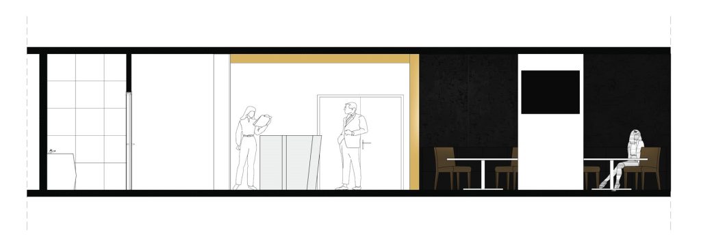 Corte apresentando a Proposta do balcão no projeto Sporting Emerald Club, localizado em Lisboa, Portugal.