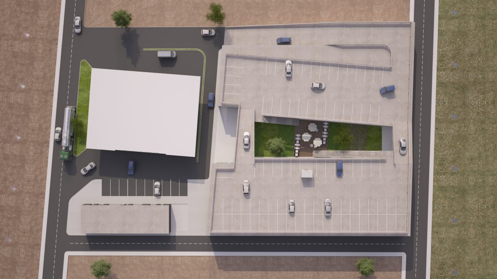 Planta apresentando o conceito de Vista aérea humanizada no projeto Street Mall – Ccj Machado, localizado em Maputo, Moçambique.