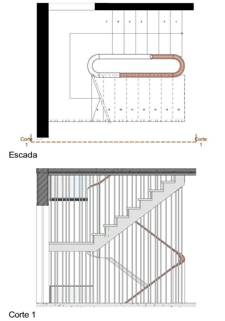 Cortes apresentando as Escadas no projeto Travessa do Chafariz, localizado em Lisboa, Portugal.