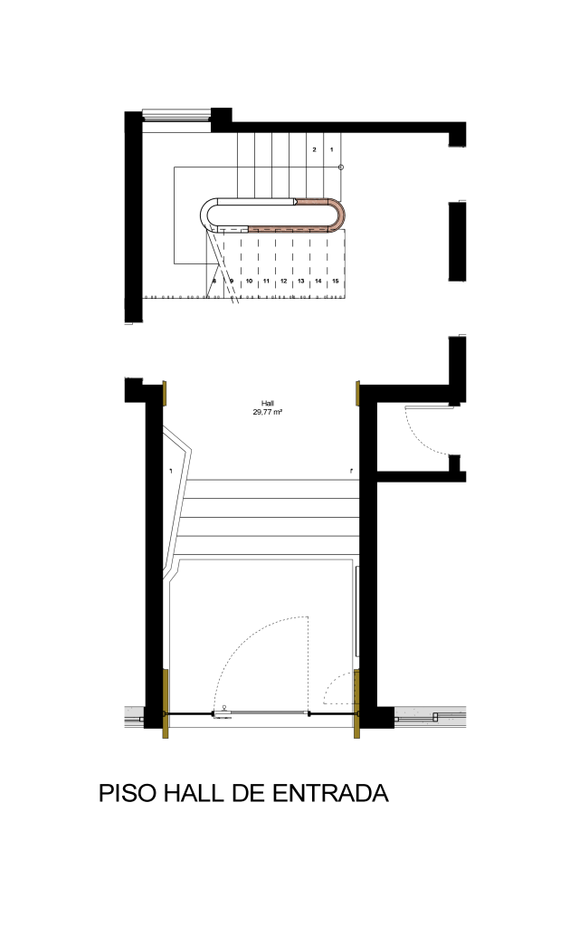 Planta apresentando a Proposta layout do hall de entrada no projeto Travessa do Chafariz, localizado em Lisboa, Portugal.